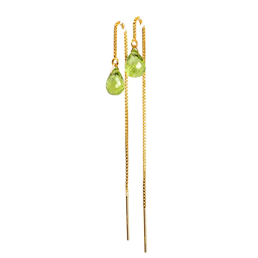 Peridot Drop Threader Earrings in Gold - Boutique Baltique