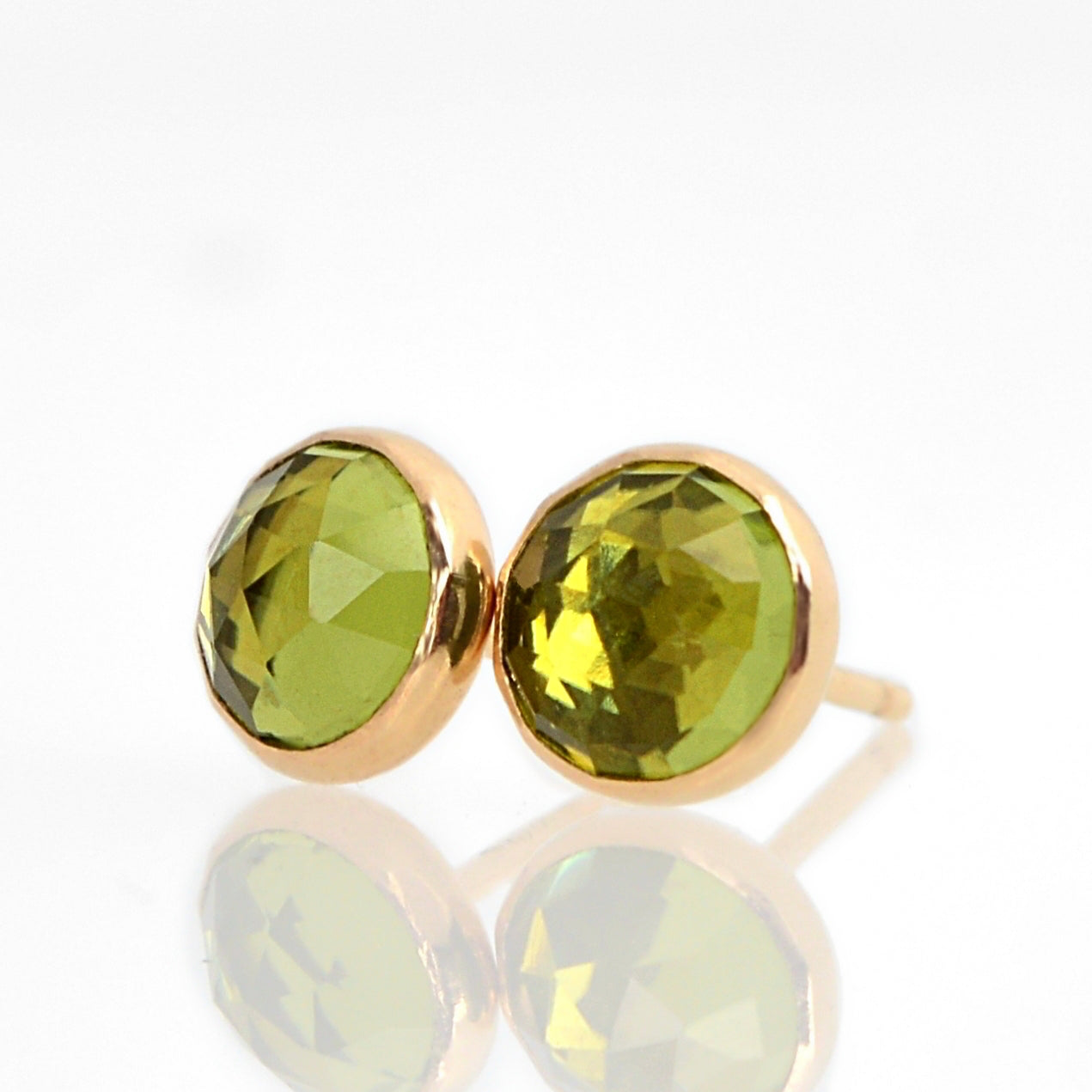 Peridot Stud Earrings, Rose Cut