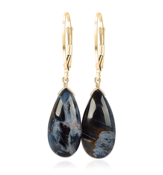 Pietersite Earrings in 14k Gold