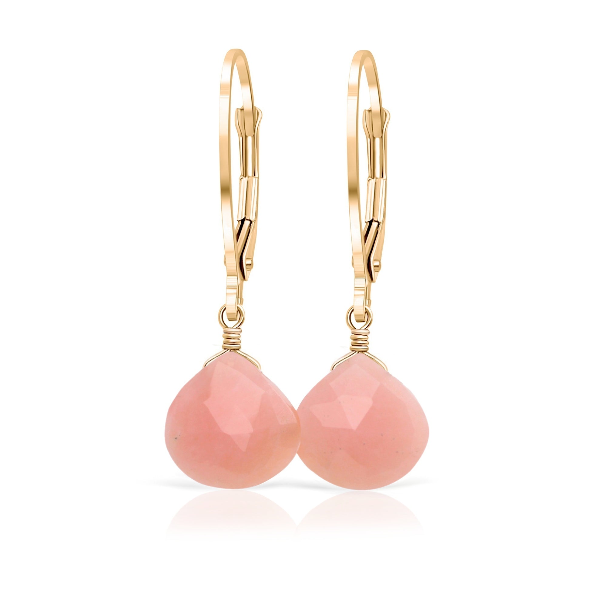 14k Gold Pink Opal Earrings