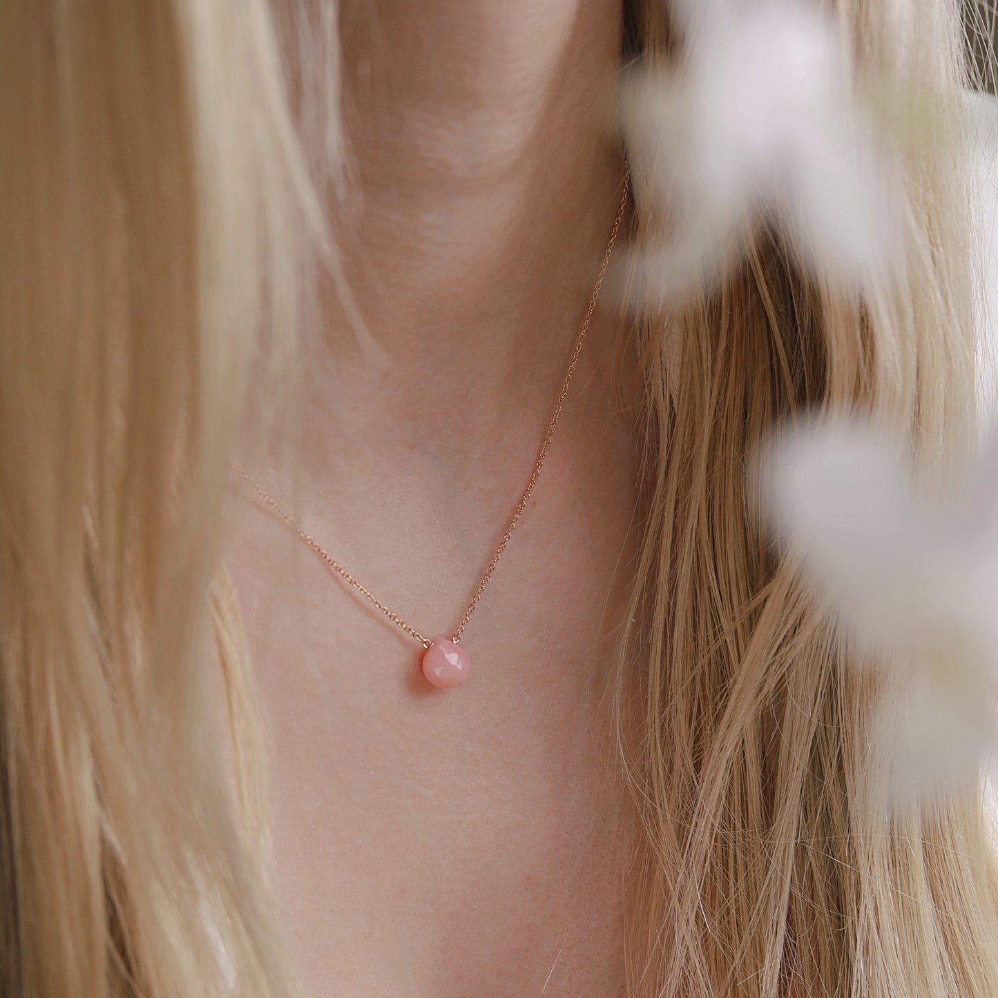 14k Rose Gold Pink Opal Necklace