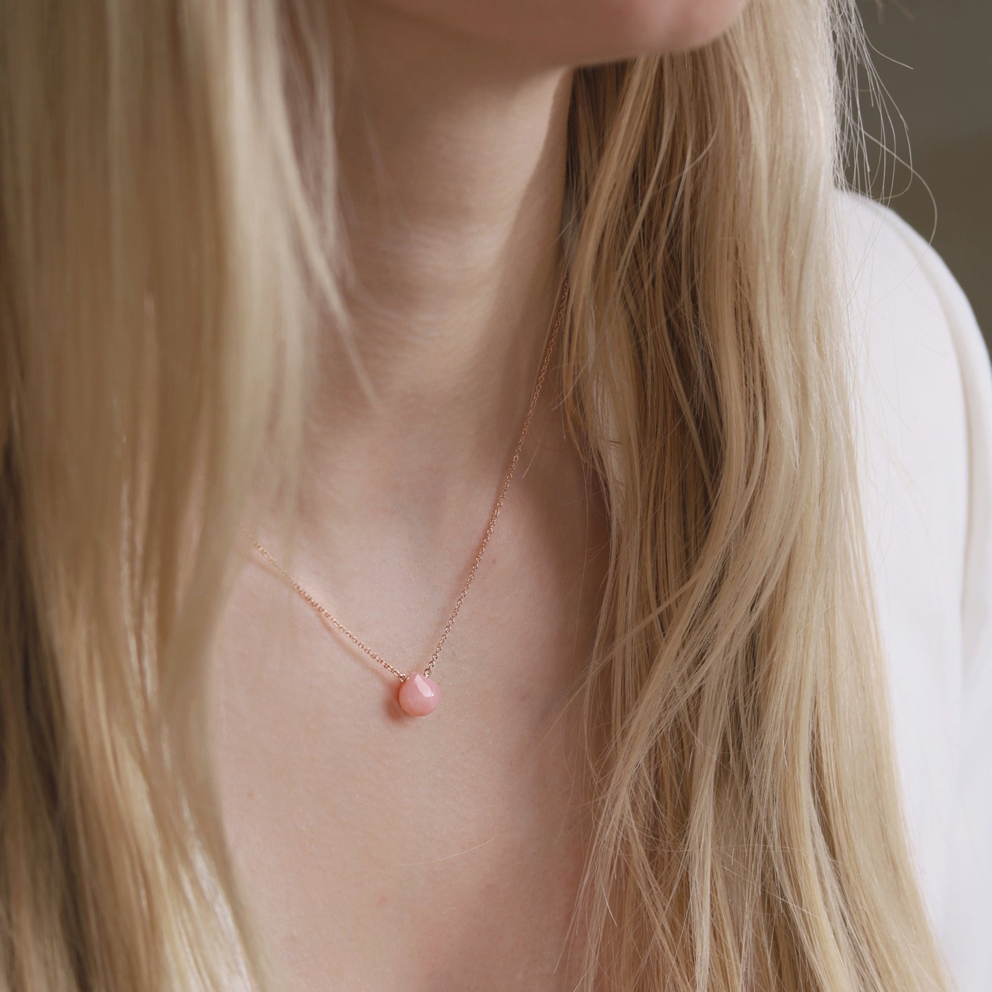 14k Rose Gold Pink Opal Necklace