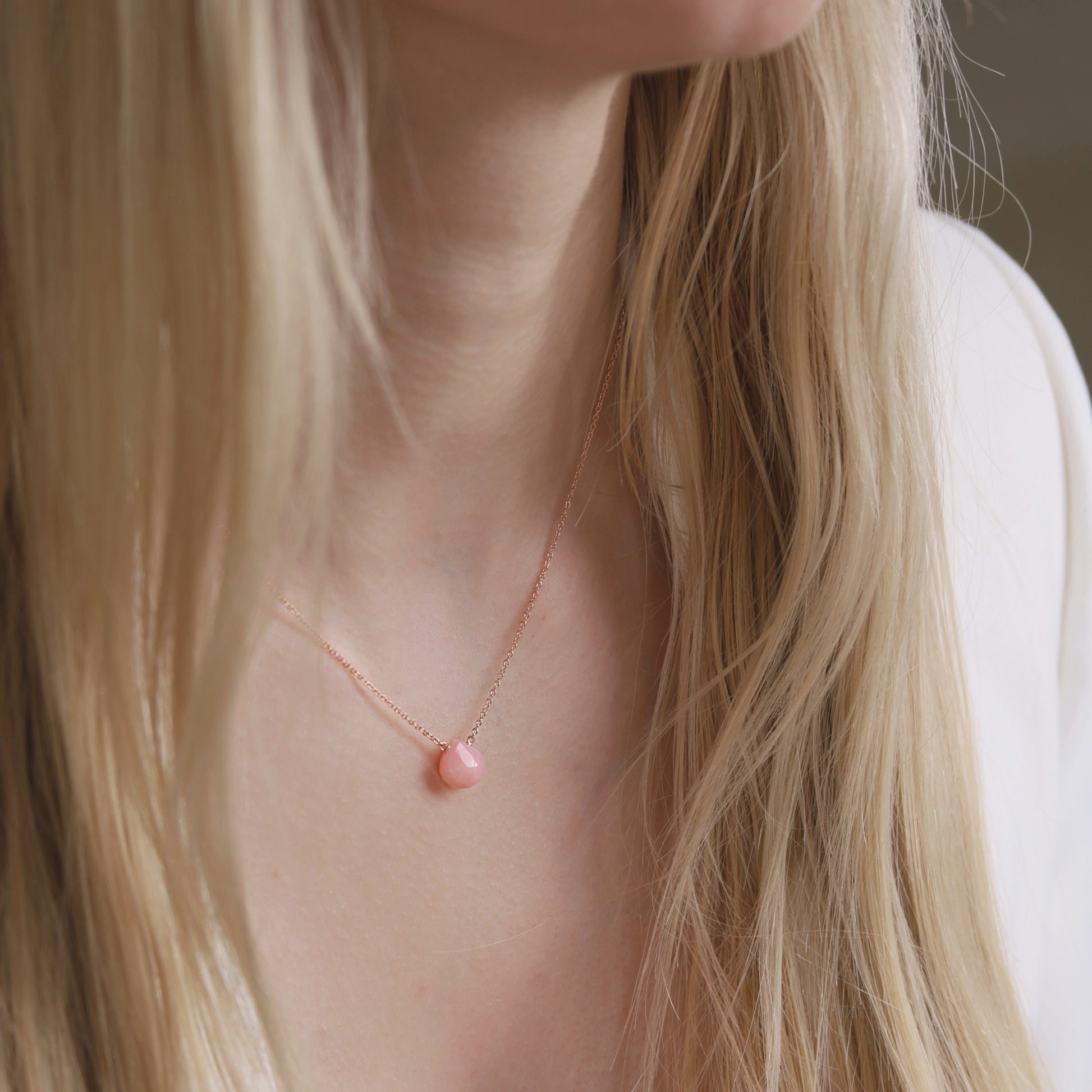 14k Rose Gold Pink Opal Necklace