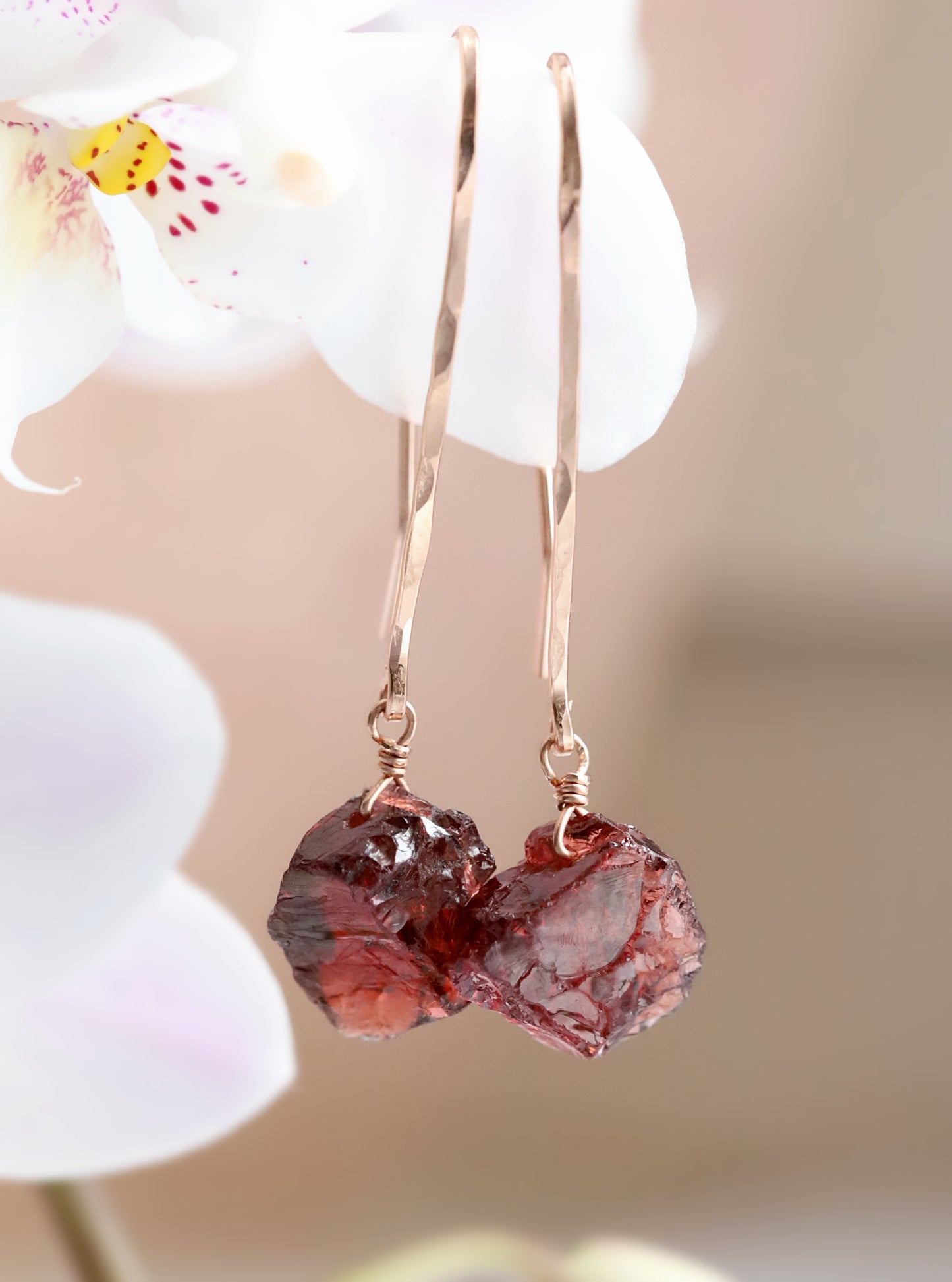 Raw Garnet Earrings in gold, rose gold, sterling silver, january birthstone - boutique baltique