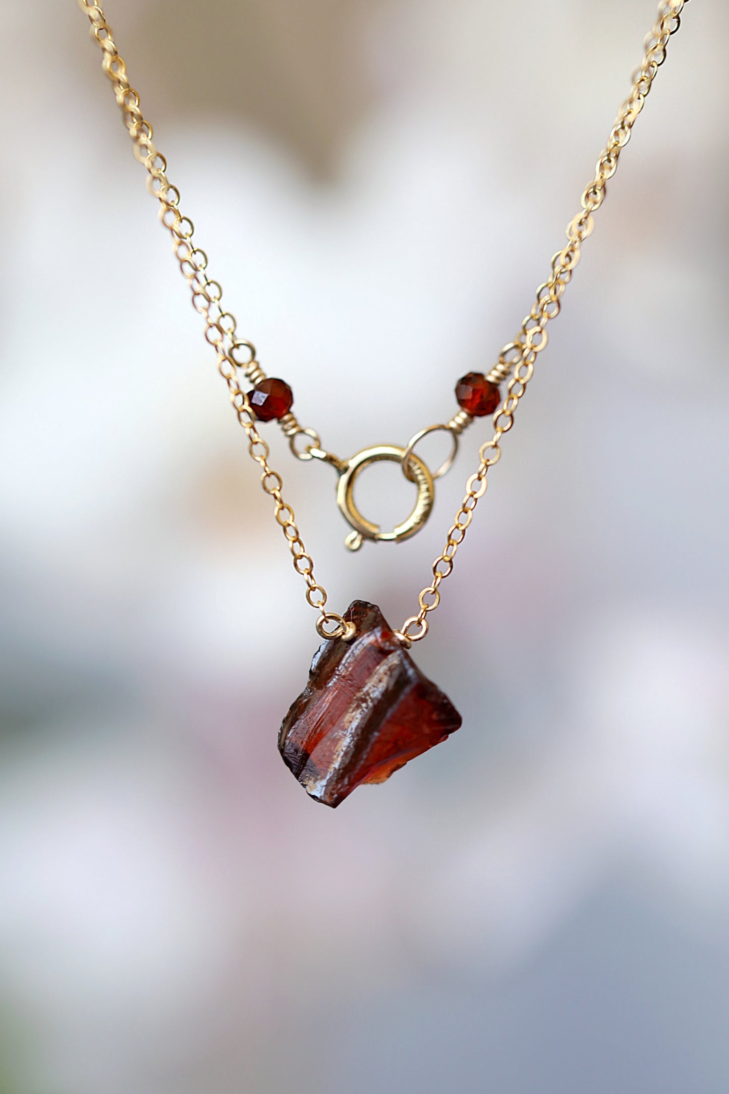 Raw Garnet Necklace in gold, rose gold, sterling silver, january birthstone - boutique baltique