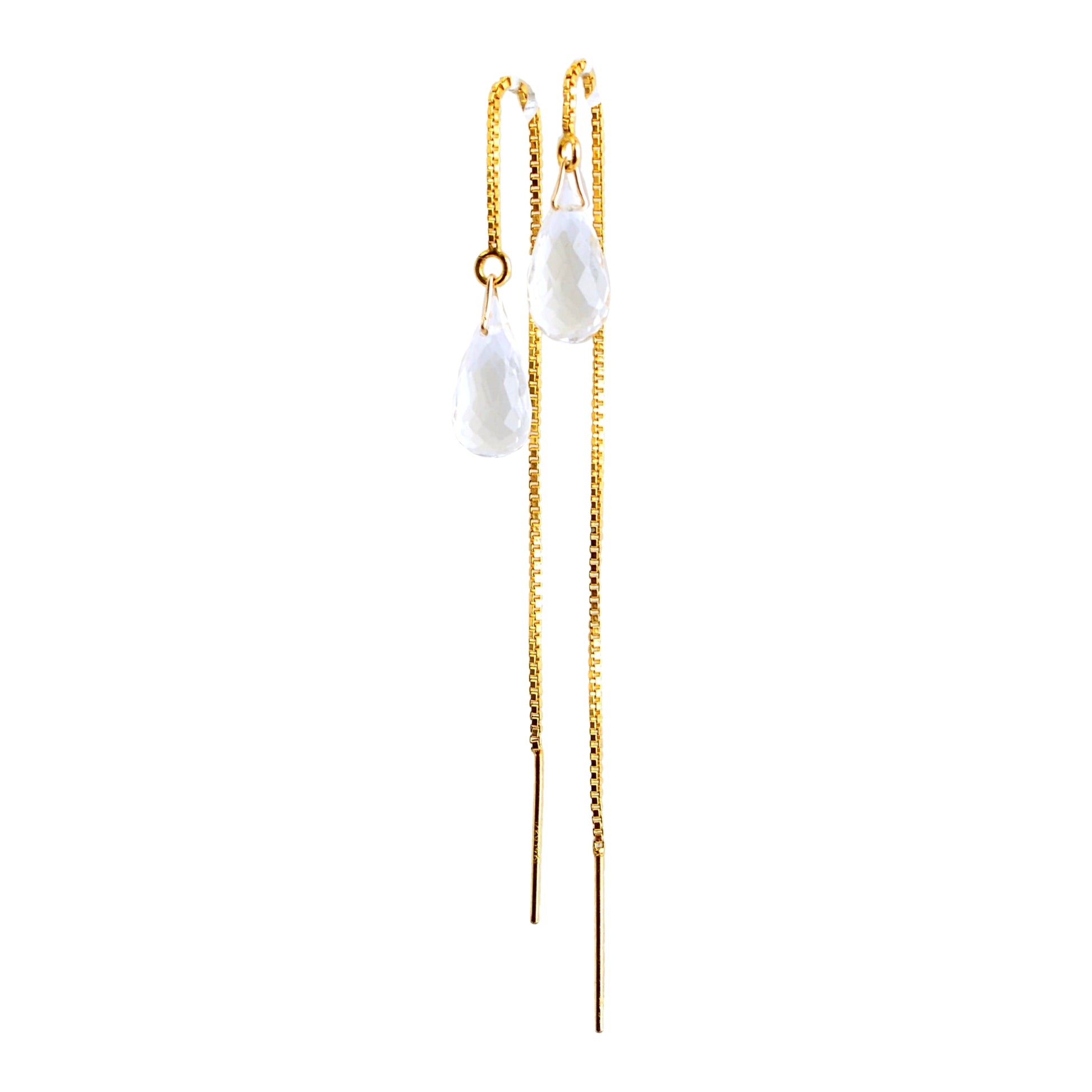 14k Gold Rock Crystal Earrings 
Clear Quartz Threader Earrings