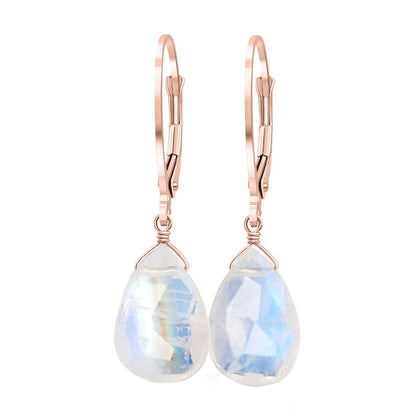 Rose Gold Moonstone Earrings in 14k Rose Gold