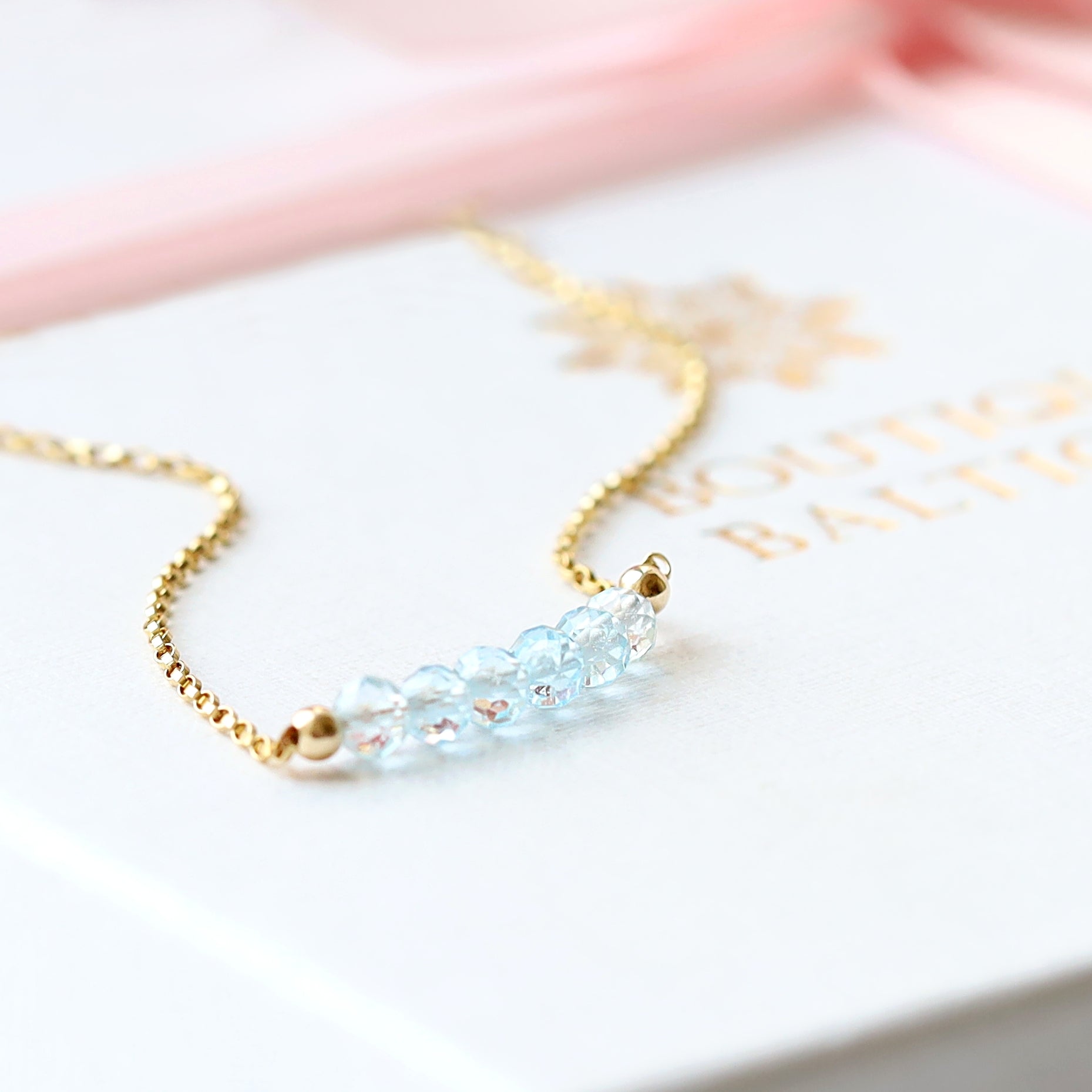 Sky Blue Topaz Bracelet with initials in Gold - Boutique Baltique