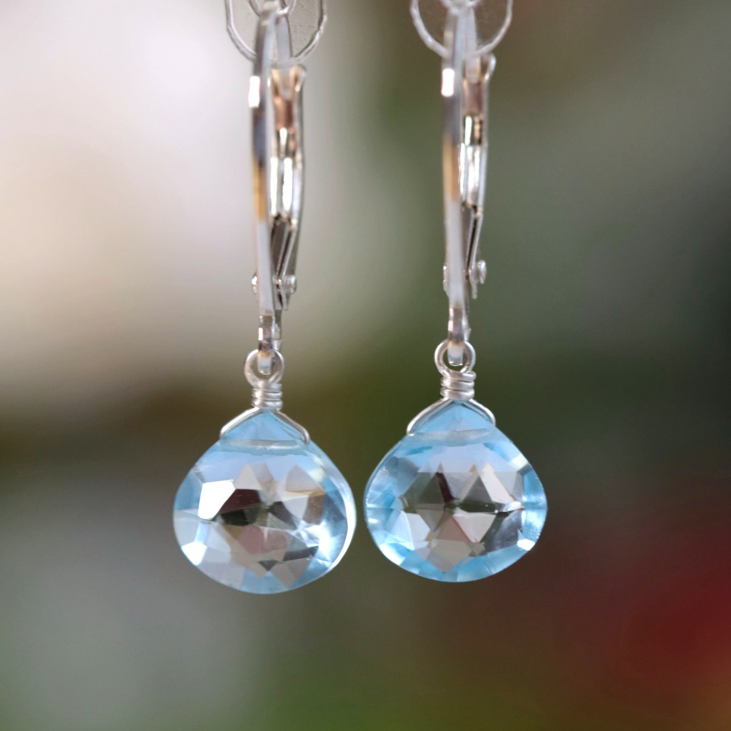 14k White Gold Sky Blue Topaz Earrings with leverbacks