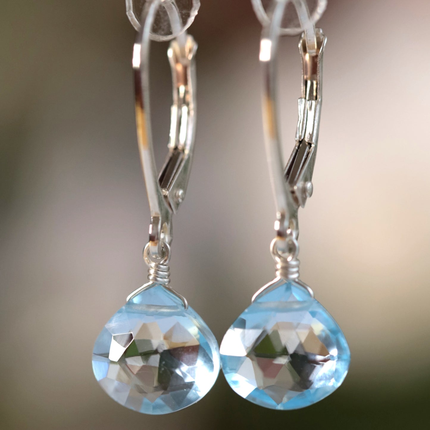 14k White Gold Sky Blue Topaz Earrings with leverbacks