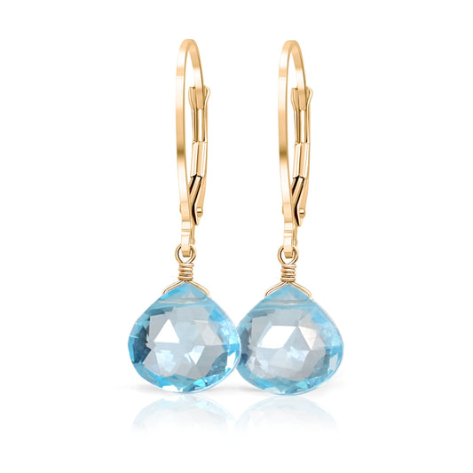 14k Gold Sky Blue Topaz Earrings with leverbacks