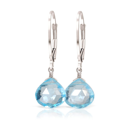 14k White Gold Sky Blue Topaz Earrings with leverbacks