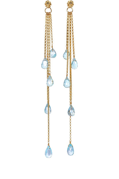 Sky Blue Topaz Long Shoulder Earrings