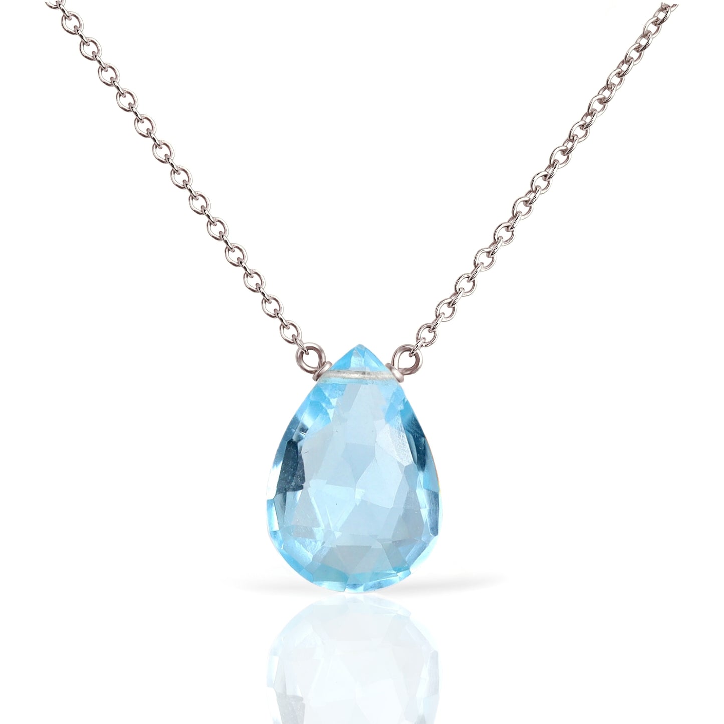 14k White Gold Sky Blue Topaz Necklace