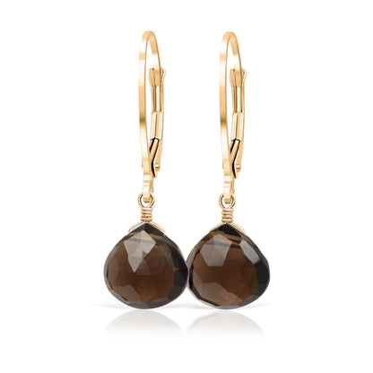 Smoky Quartz Earrings in 14k Gold