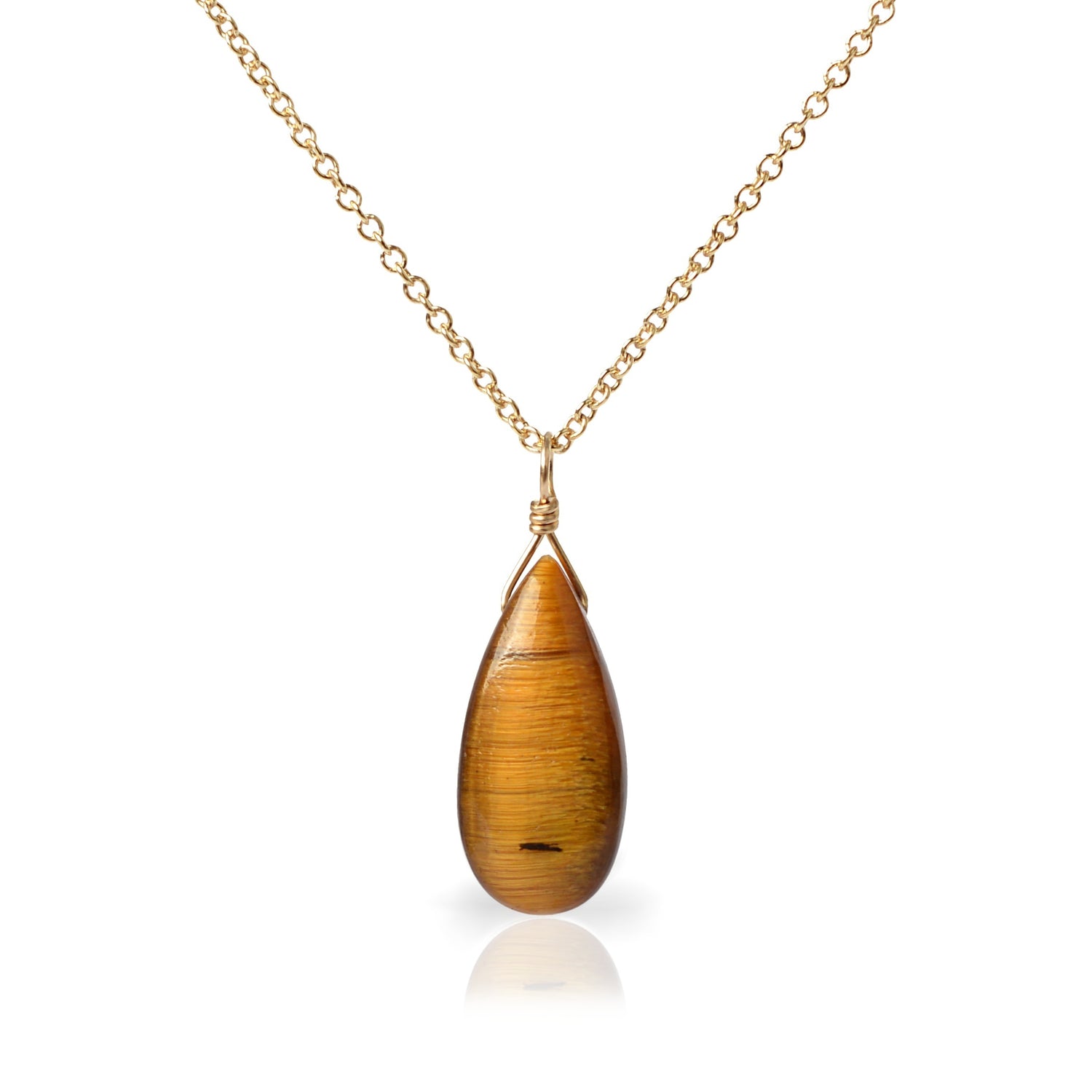 14k Gold Tiger Eye Pendant Necklace