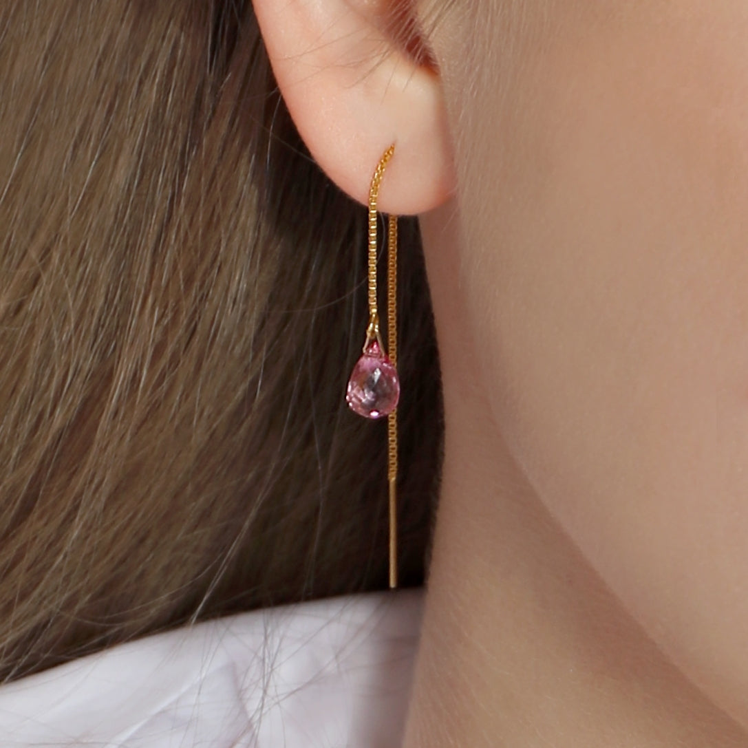 14k Gold Pink Topaz Threader Earrings