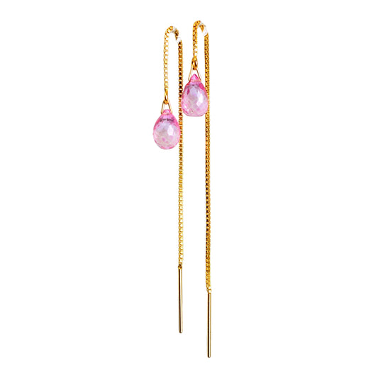 Pink Topaz Drop Threader Earrings