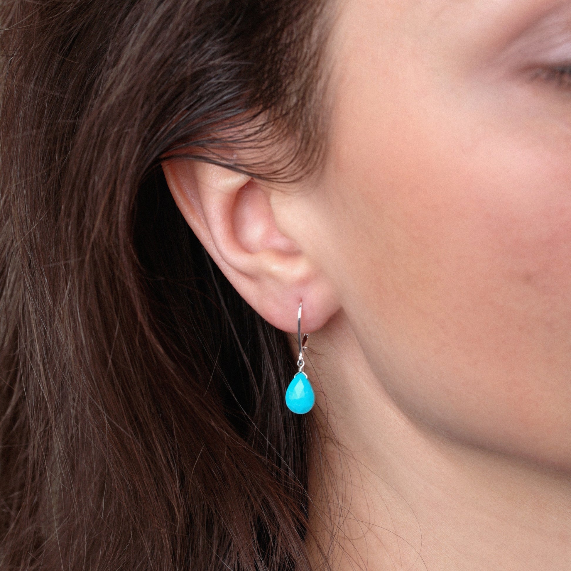 14k White Gold Turquoise Earrings with Leverbacks