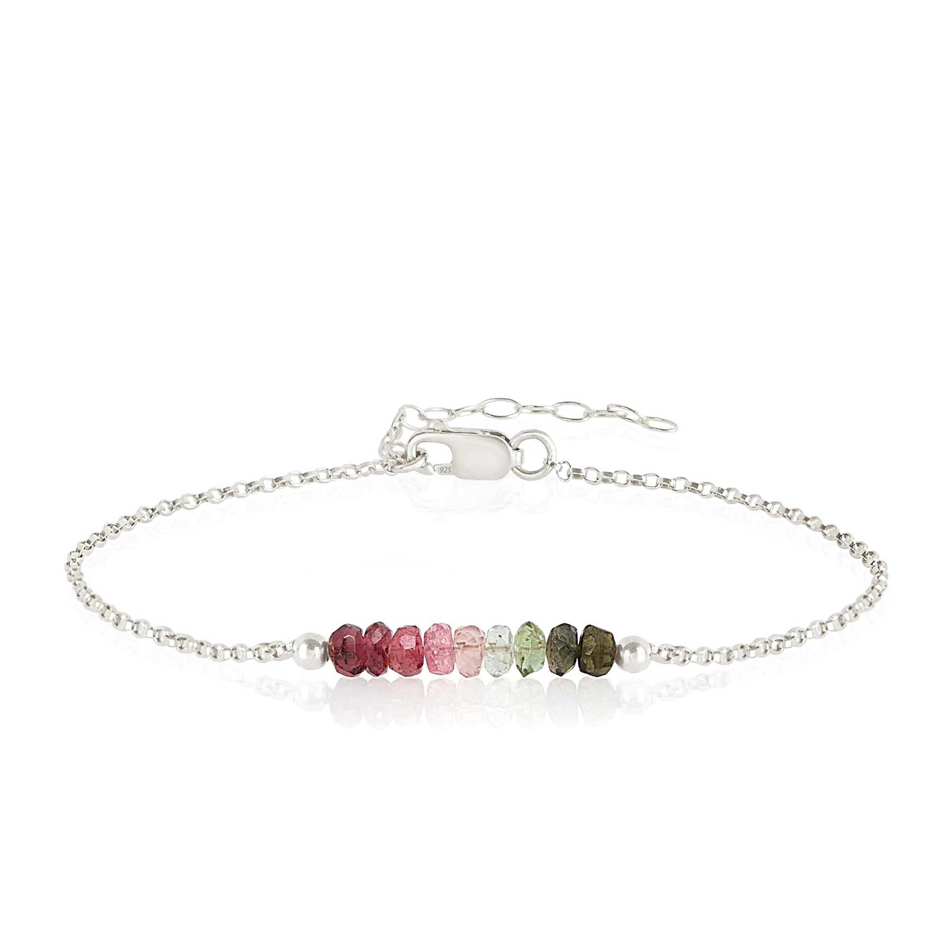 Watermelon Tourmaline Bracelet with initials in Silver - Boutique Baltique