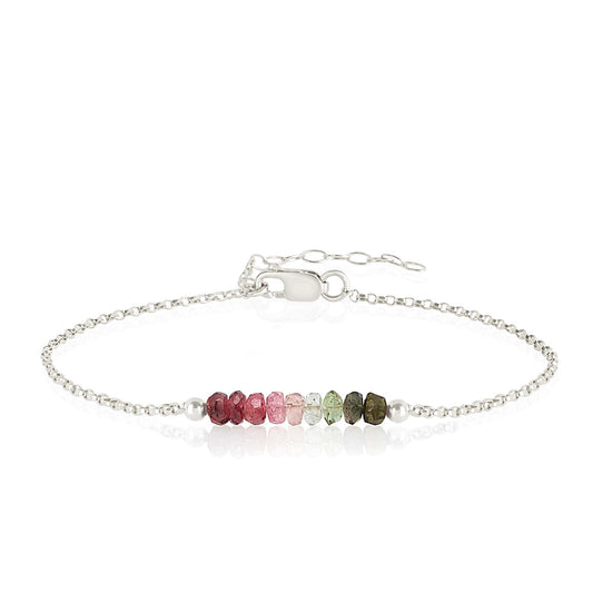 Watermelon Tourmaline Bracelet with initials in Silver - Boutique Baltique