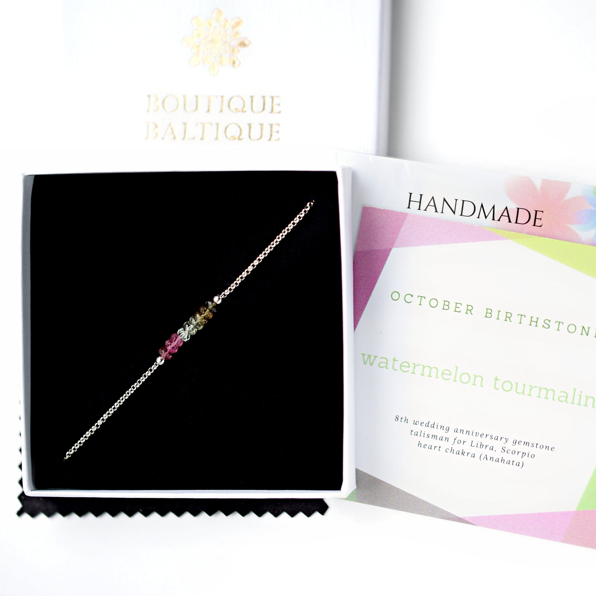 Watermelon Tourmaline Bracelet with initials in Silver - Boutique Baltique