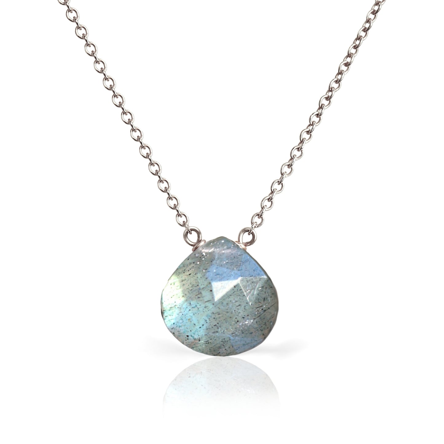 14k White Gold Labradorite Necklace