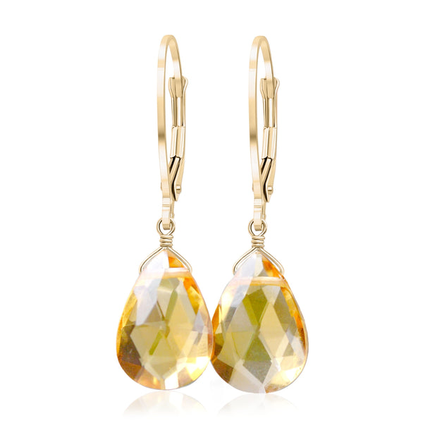 Pear-Shaped Citrine Drop Earrings with Screw Back | Angara