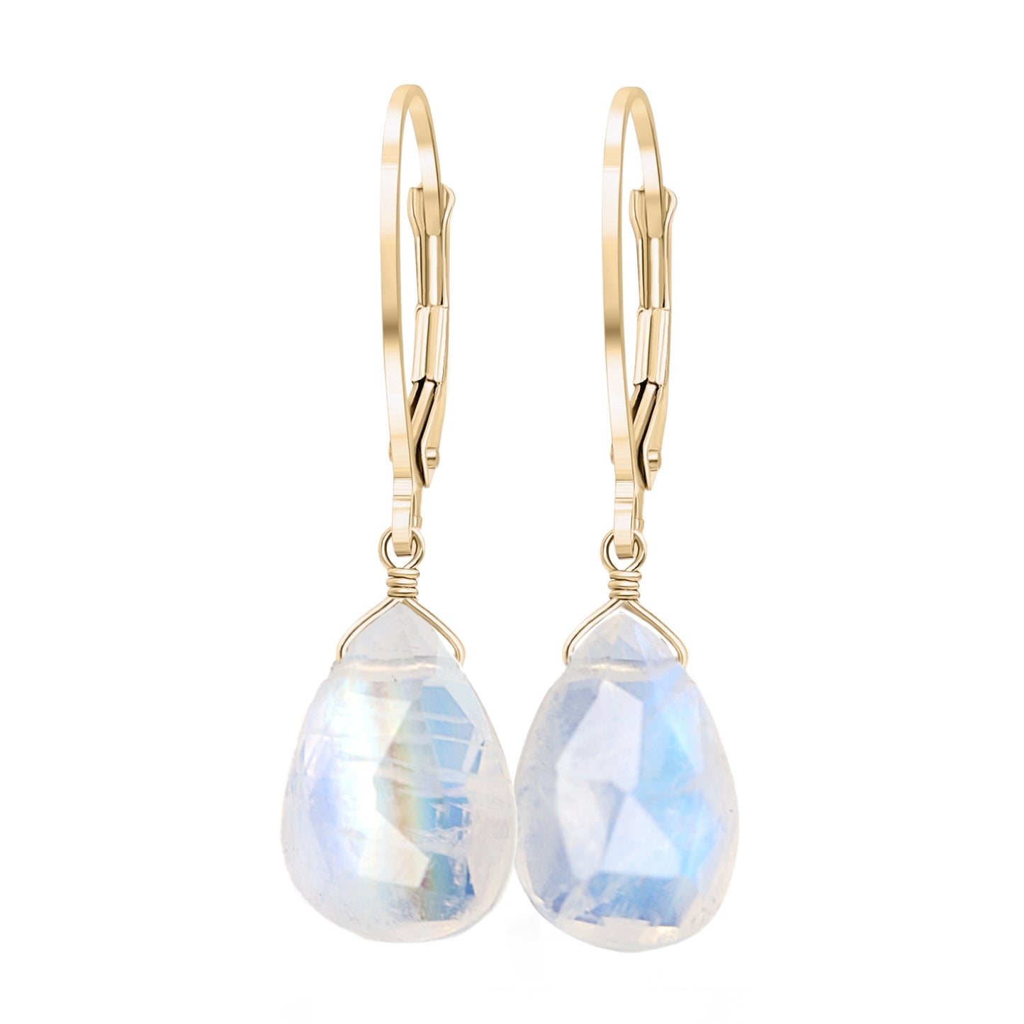 14k Gold Moonstone Earrings with leverback