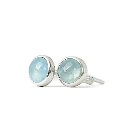  Natural Aquamarine Stud Earrings, March Birthstone, 14k Rose Gold Aquamarine Earrings, Sterling Silver