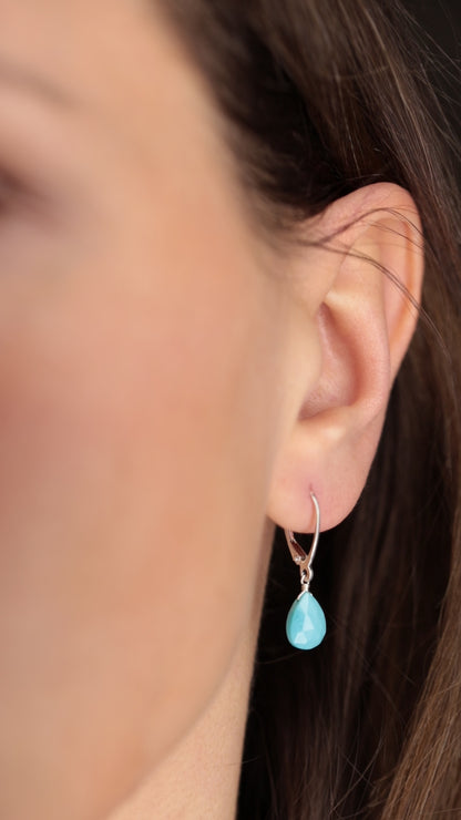 14k White Gold Turquoise Earrings with Leverbacks