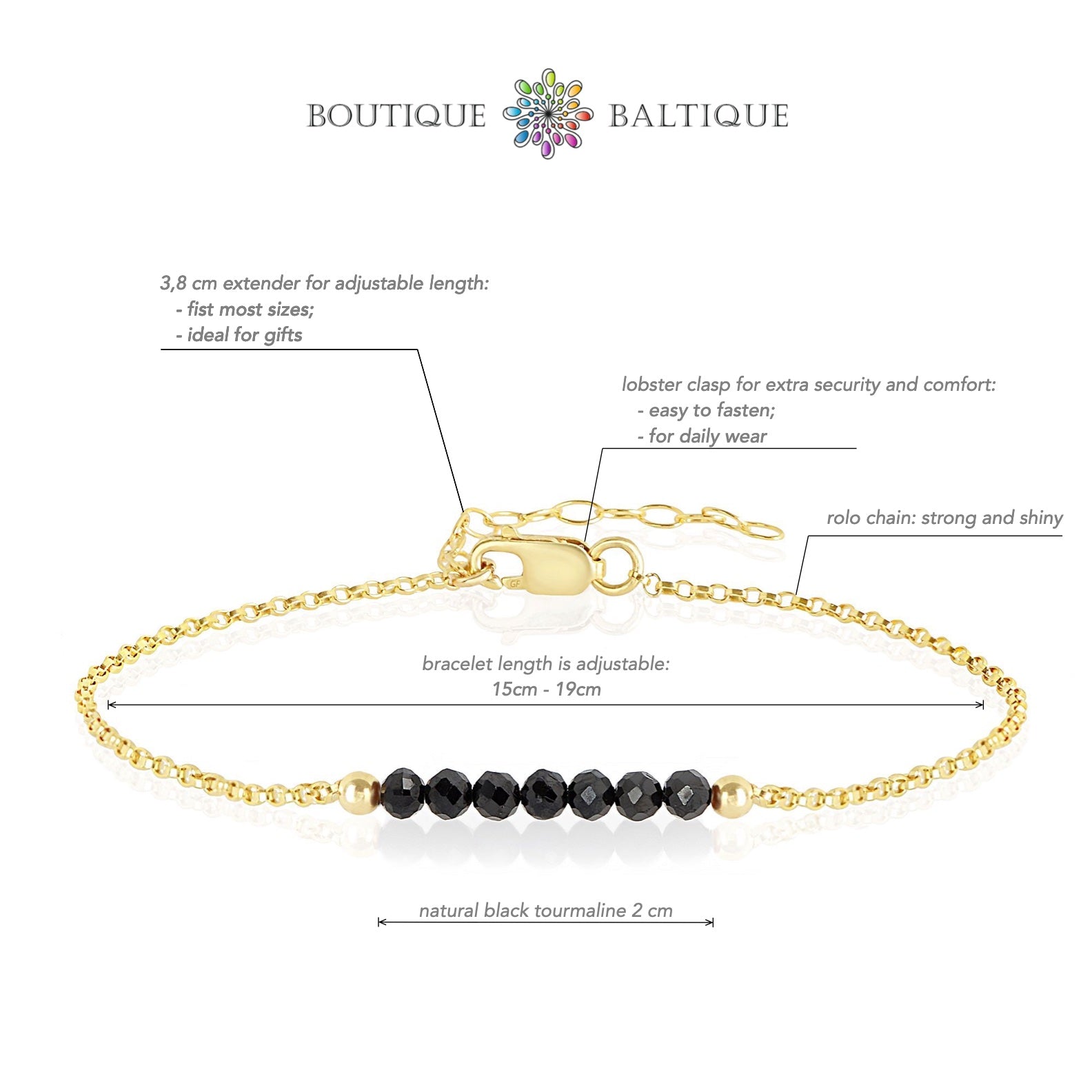 Black Tourmaline Bracelet with initials - Boutique Baltique