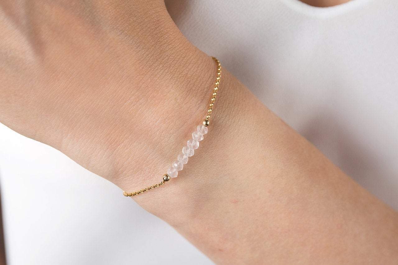 Rose Quartz Bracelet with initials in Gold - Bouqitue Baltique