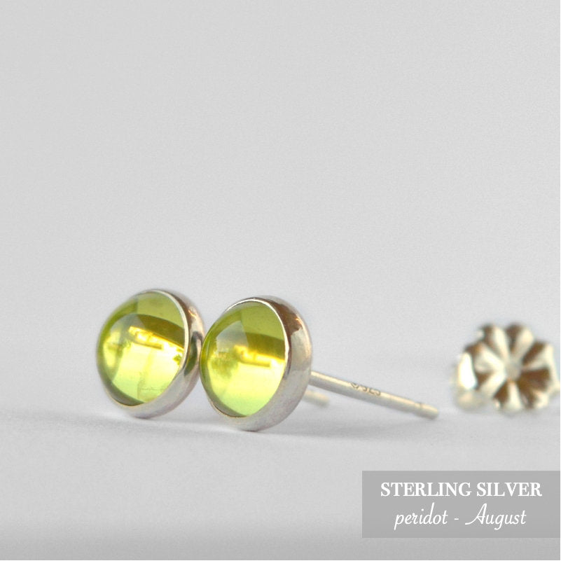 Genuine Peridot Stud Earrings in 14k Gold or Sterling Silver, August Birthstone, Natural Green Gemstone Earrings, Libra Gift for Women