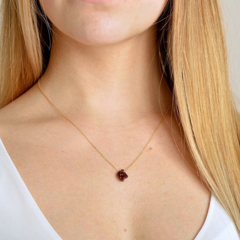 Raw Garnet Necklace in gold, rose gold, sterling silver, january birthstone - boutique baltique