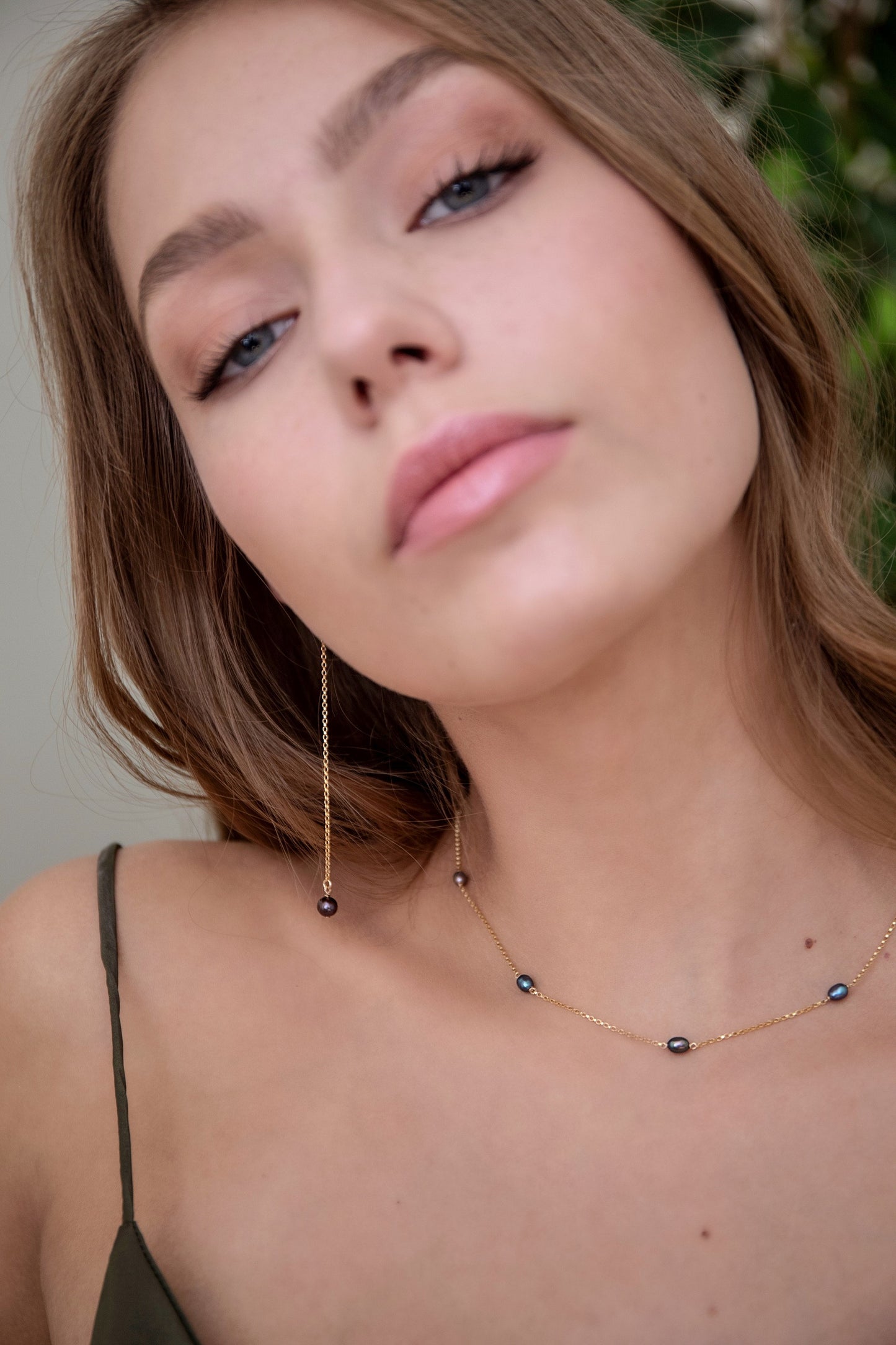 JUNO Earrings - Black Freshwater Pearl Earrings in 14k Gold and Baby Pearl Choker