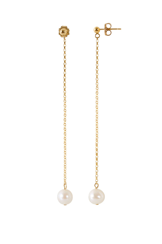 LUNA Freshwater Pearl Long Dangle Earrings in 1k Gold