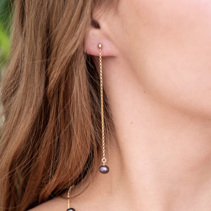 JUNO Earrings - Black Freshwater Pearl Earrings in 14k Gold, Rose Gold or Sterling Silver