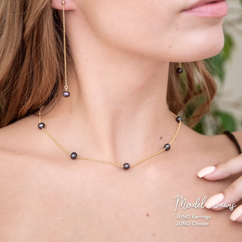 JUNO Black Pearl Earrings and Choker