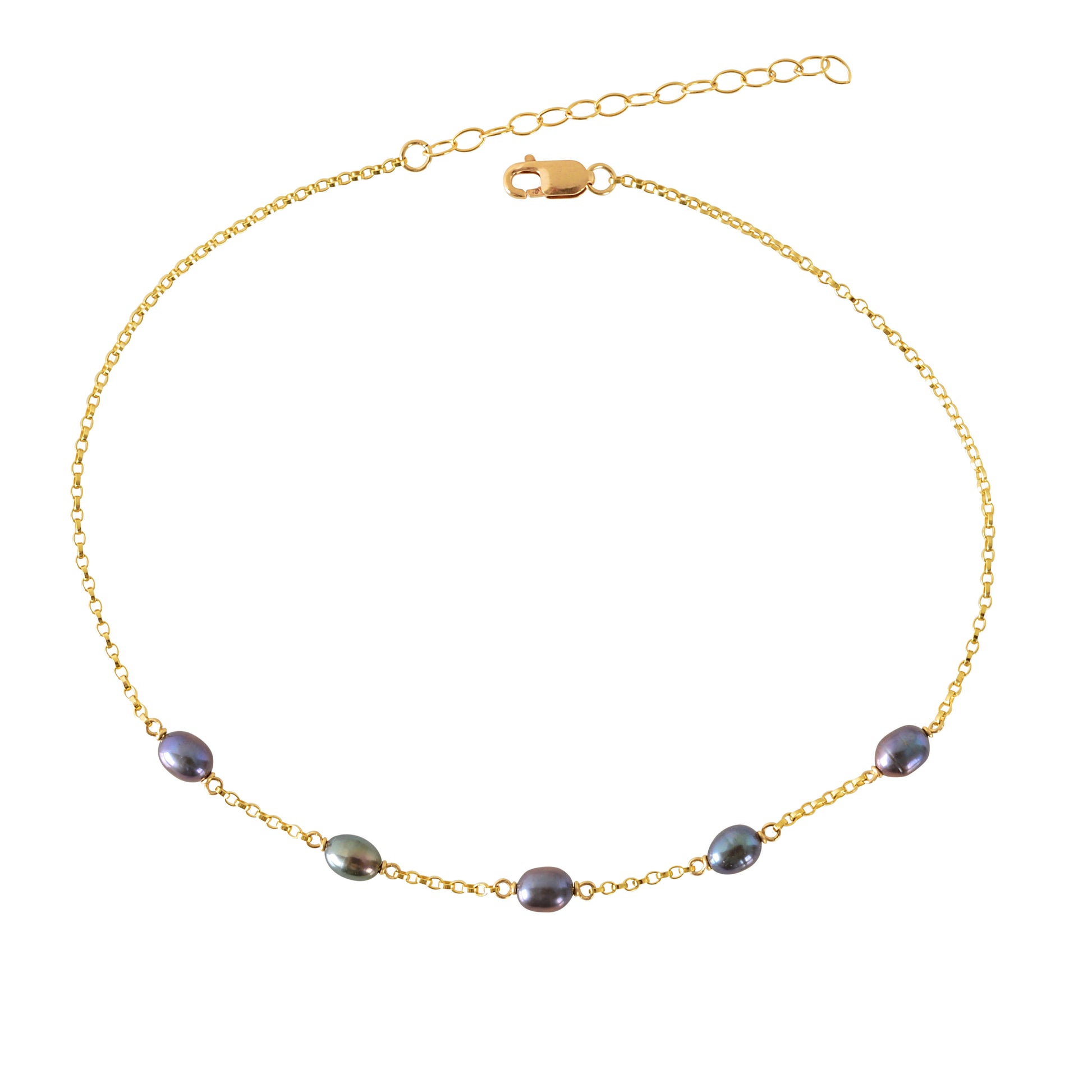 JUNO Anklet, 5 Dainty Black Freshwater Pearl Ankle Bracelet in 14k Gold