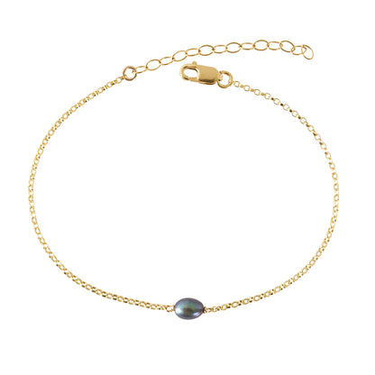 JUNO Bracelet, Dainty Black Freshwater Pearl Bracelet in 14k Gold, Rose Gold or Sterling Silver