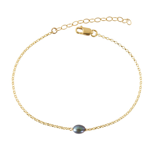 JUNO Bracelet, Dainty Black Freshwater Pearl Bracelet in 14k Gold, Rose Gold or Sterling Silver