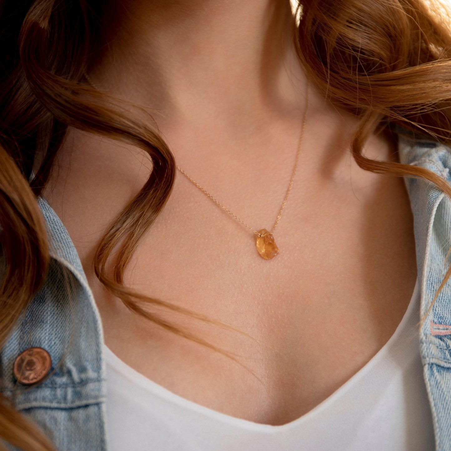 Raw Citrine necklace in Gold, Rose Gold or Sterling Silver, November Birthstone, Raw Stone, Gift for Women