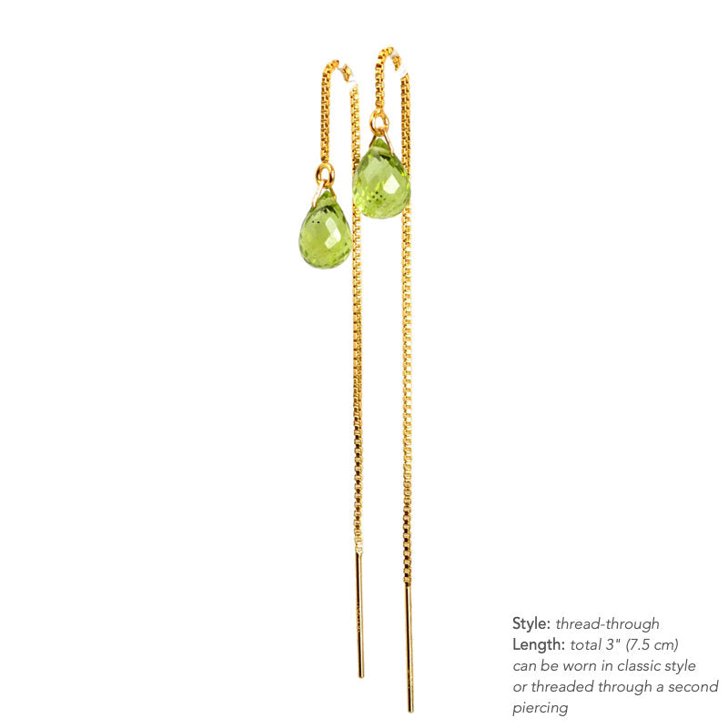 Peridot Drop Threader Earrings in Gold - Boutique Baltique