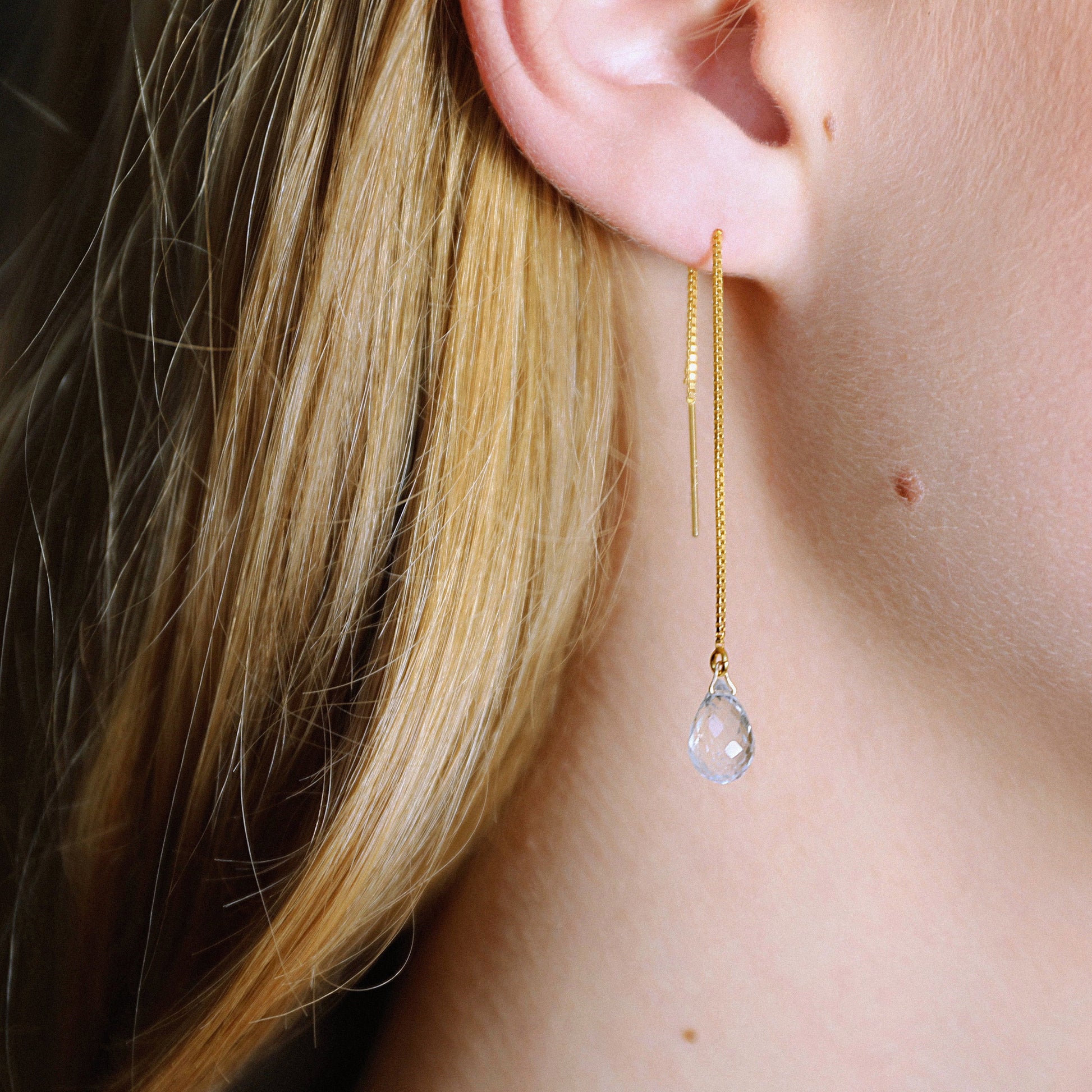 Aquamarine Threader Earrings in 14k Solid Gold, Rose Gold or Sterling Silver - March Birthstone - &quot;Splash&quot; - Gift for Women