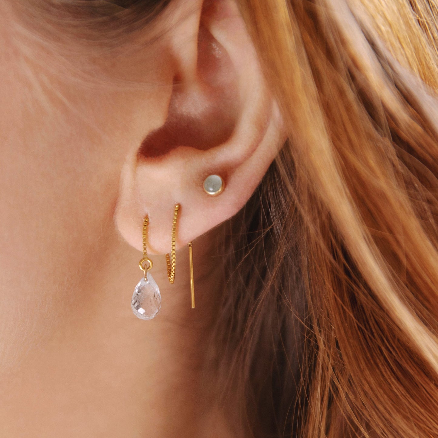 Aquamarine Threader Earrings in 14k Solid Gold, Rose Gold or Sterling Silver - March Birthstone - &quot;Splash&quot; - Gift for Women