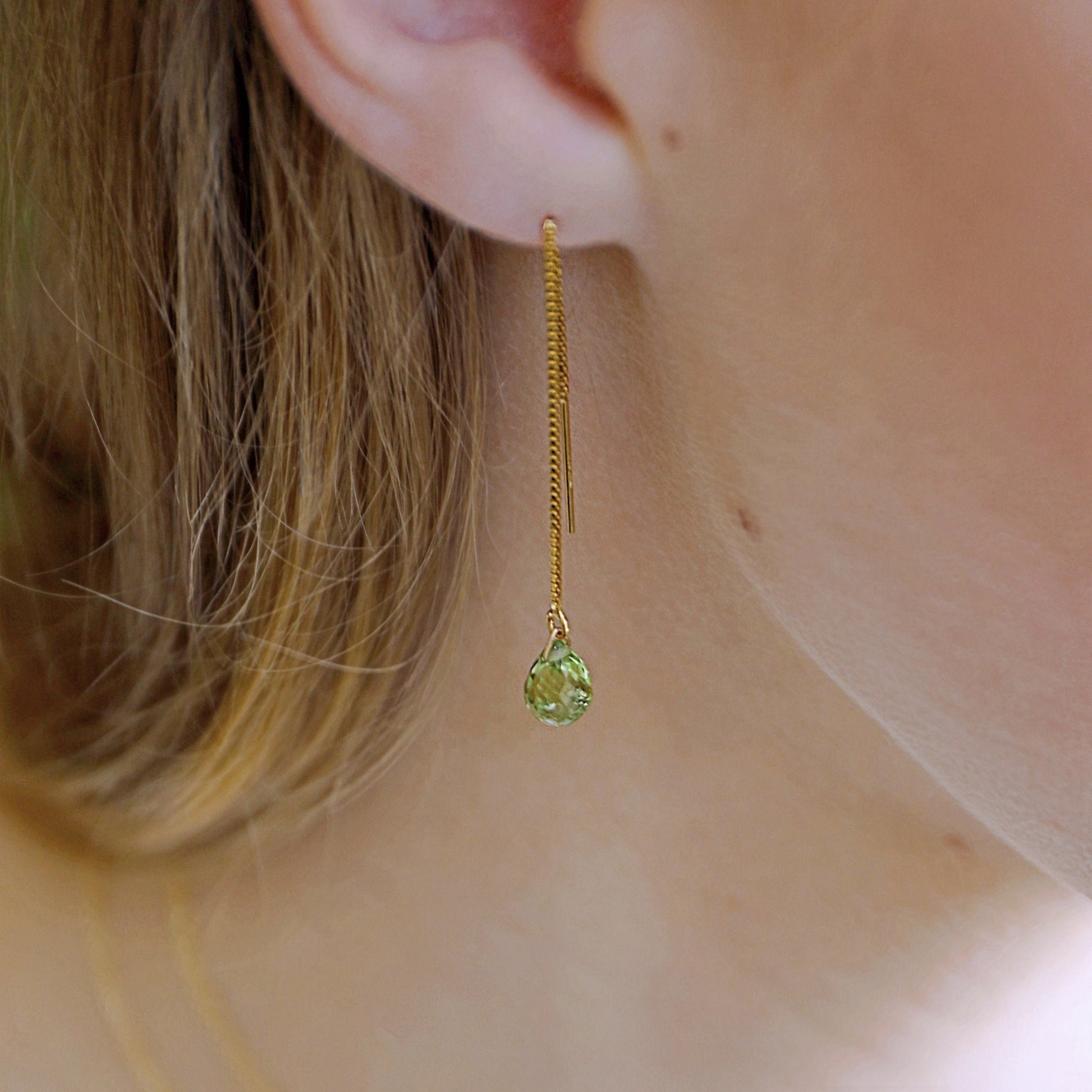 Peridot Drop Threader Earrings in Gold - Boutique Baltique