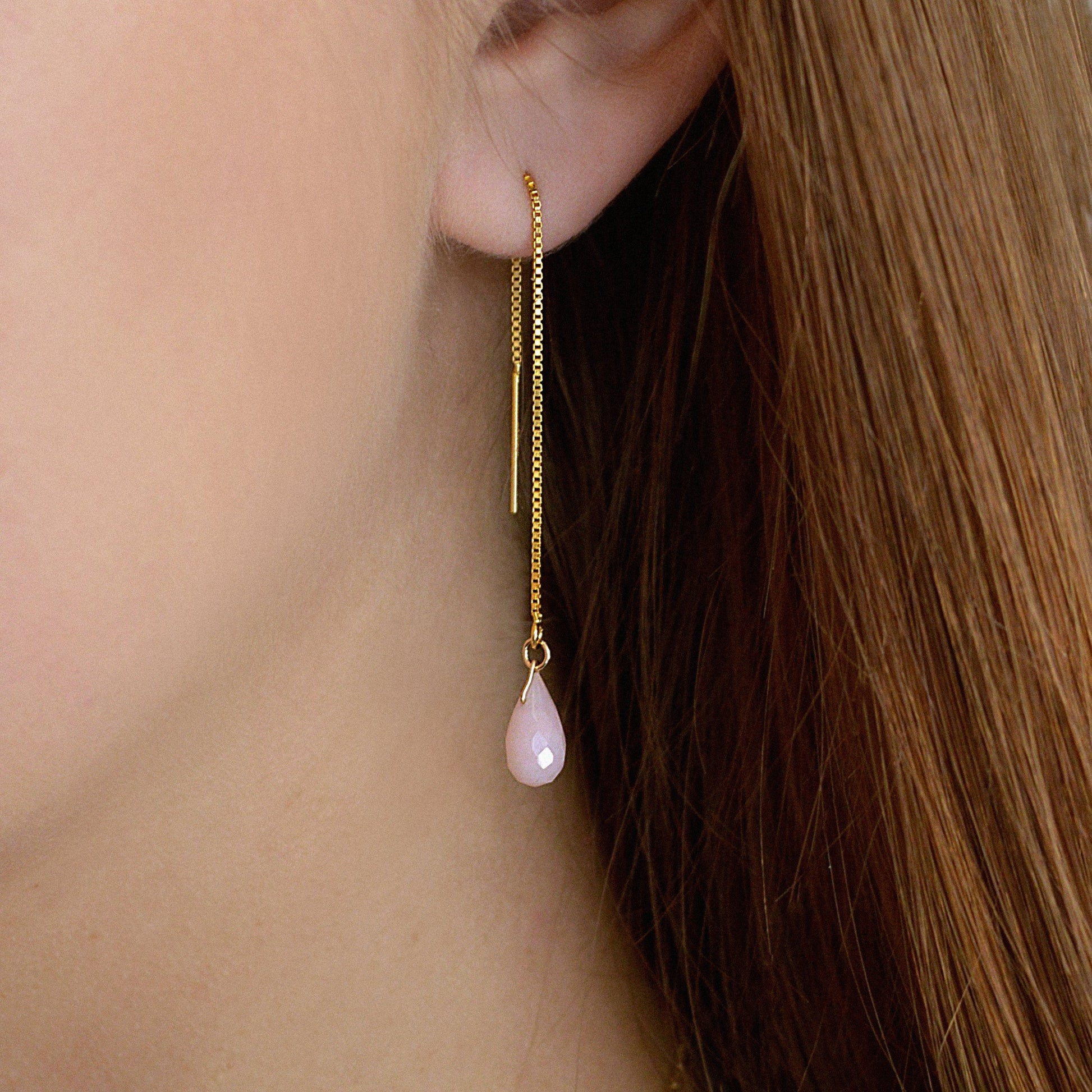 Pink Opal Threader Earrings in 14k Solid Gold, Rose Gold or Sterling Silver - October Birthstone - &quot;Splash&quot; - Gift for Women