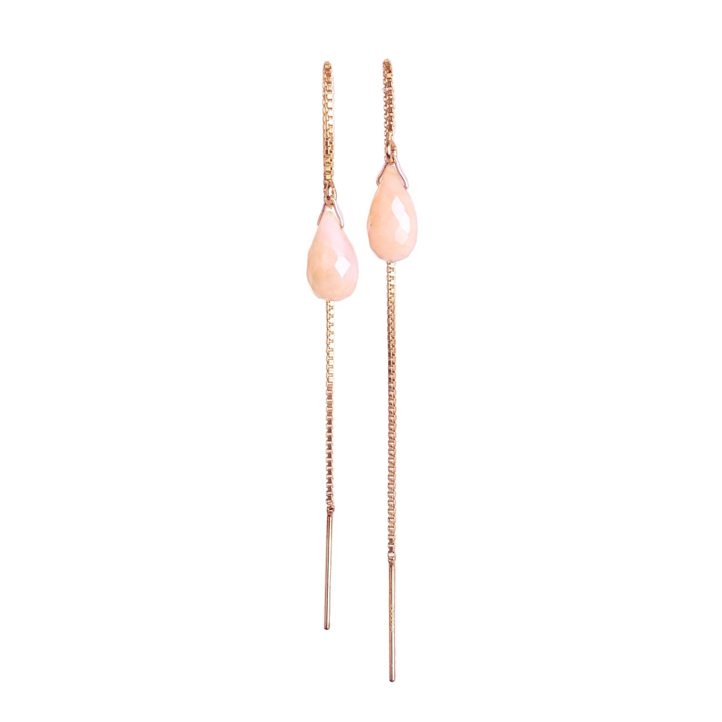 Pink Opal Threader Earrings in 14k Solid Gold, Rose Gold or Sterling Silver - October Birthstone - &quot;Splash&quot; - Gift for Women