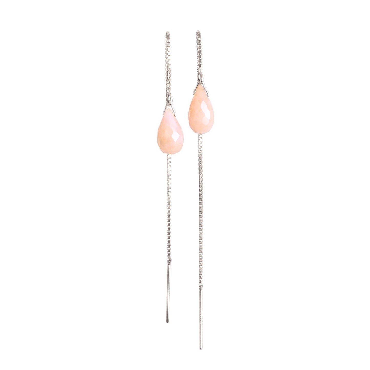 Pink Opal Threader Earrings in 14k Solid Gold, Rose Gold or Sterling Silver - October Birthstone - &quot;Splash&quot; - Gift for Women